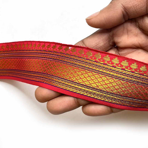 Red & Golden Zari Color Weaving Border 1.5 Inch- ( 5 mtr )