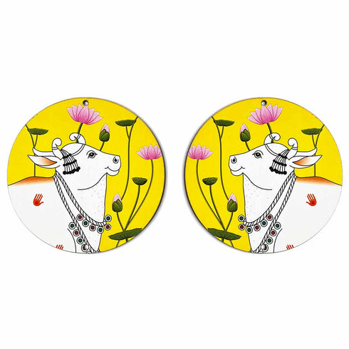 Yellow Pichwai Cow With Lotus Mdf