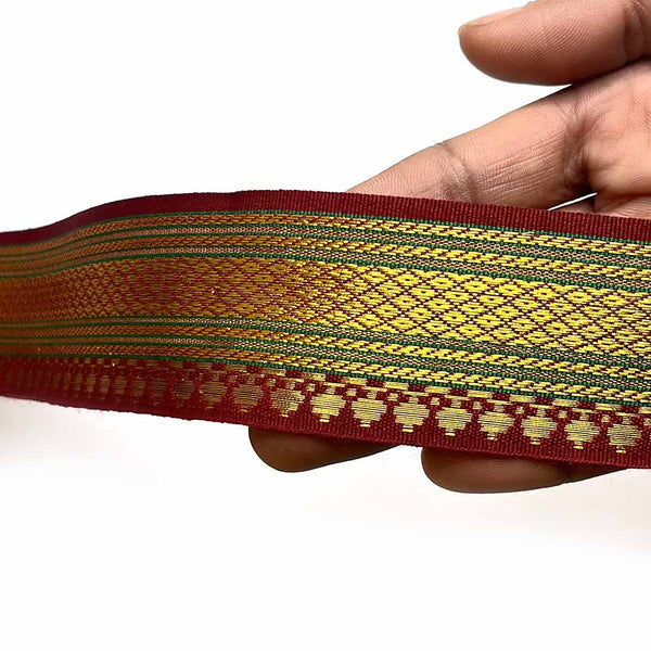 Maroon Color Lace | Maroon & Golden Color Laces | Zari | Weaving Border | 1.5 Inch (5-mtr) Laces | Art Craft | Online Craft | Hobby Craft | Craft Material | Craft Shop India | Craft Store Online | Handemade | Indian decoration | Craft Making | Project Making | Wedding Decoration