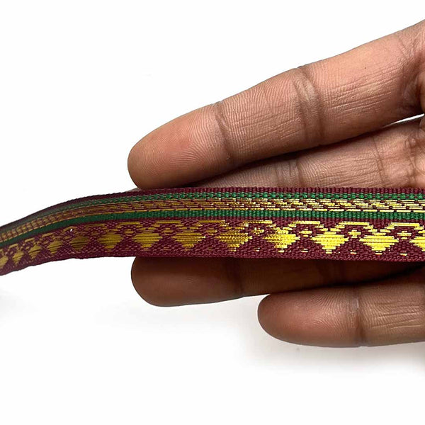 Maroon Color Lace | Maroon & Golden Color Laces | Zari | Weaving Border | 0.5 Inch (5-mtr) Laces | Art Craft | Online Craft | Hobby Craft | Craft Material | Craft Shop India | Craft Store Online | Handemade | Indian decoration | Craft Making | Project Making | Wedding Decoration