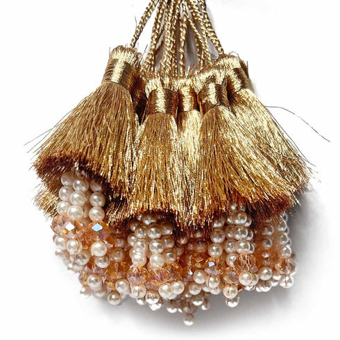 tassels | Online tassels in India | best Price tassels | White Color Tassels | Thread Tassels | Tassels With zari Work | Tassels With Beads Set of 2 | Resham Work tassels | Craft Making | Dress Making | Suit Design | Sharee making | Decoration | Indian Women | Indian Art | Craft Shop India