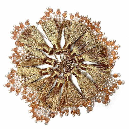 Rose Gold Zari Thread Tassels With Beads Set Of 2