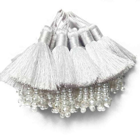 tassels | Online tassels in India | best Price tassels | White Color Tassels | Thread Tassels | Tassels With zari Work | Tassels With Beads Set of 2 | Resham Work tassels | Craft Making | Dress Making | Suit Design | Sharee making | Decoration | Indian Women | Indian Art | Craft Shop India