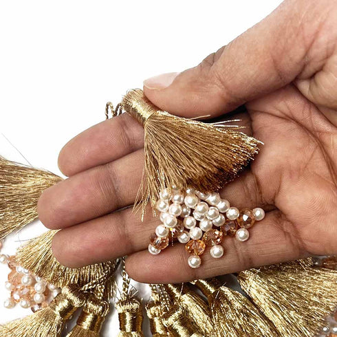 Tassels | Online tassels in India | best Price tassels | White Color Tassels | Thread Tassels | Tassels With zari Work | Tassels With Beads Set of 2 | Resham Work tassels | Craft Making | Dress Making | Suit Design | Sharee making | Decoration | Indian Women | Indian Art | Craft Shop India