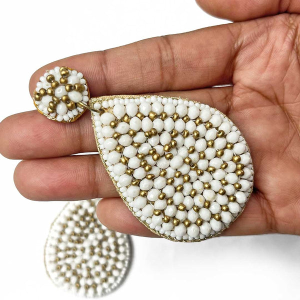 White Color Drop Shape Earrings | Color Drop Shape | Earrings | White Color Bali | Drop Shape earrings | Online Craft | Tradition | Indian Art | Craft Store | Decoration Essentials | Craft Shop India