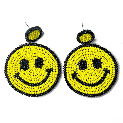 Yellow & Black Color Smiley Shape Earrings | Black Color Smiley Shape Earrings | Yellow Color Smiley Shape Earrings | smiley | Online Craft | Tradition | Indian Art | Craft Store | Decoration Essentials | Craft Shop India