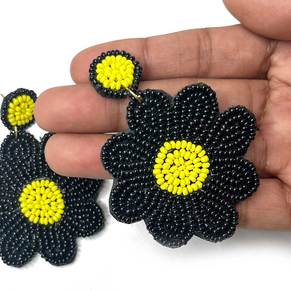 Black & Yellow Color Flower Shape Earrings | Yellow Color Flower Shape Earrings | Black Color Flower Shape Earrings | Online Craft | Tradition | Indian Art | Craft Store | Decoration Essentials | Craft Shop India