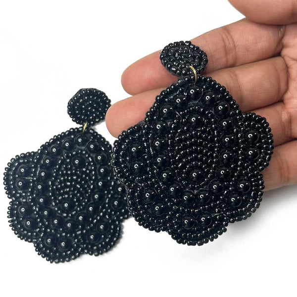 Black Color Flower Shape Earrings | Flower Shape | Color Black | Flower Shape earrings | Art Craft | Craft Shop India | Decoration Making | Craft Making | Earrings | Black Color | Wedding Decoration | Haldi Decoration
