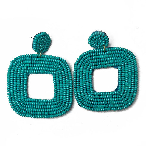 Teal Green Color Square Shape Earrings | teal Green Color | Earrings | Square Shape bali | Online Craft | Tradition | Indian Art | Craft Store | Decoration Essentials | Craft Shop India