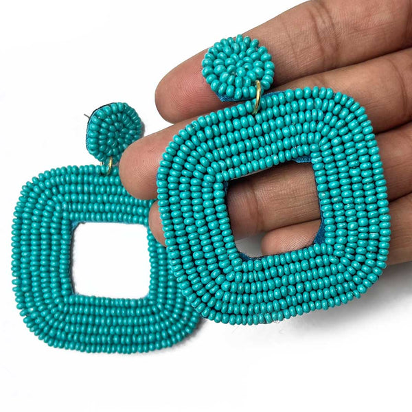 Teal Green Color Square Shape Earrings | teal Green Color | Earrings | Square Shape bali | Online Craft | Tradition | Indian Art | Craft Store | Decoration Essentials | Craft Shop India