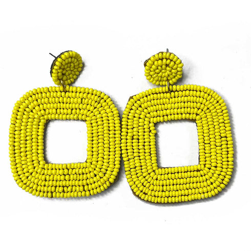 Yellow Color Square Shape Earrings | Yellow Color | Earrings | Square Shape bali | Online Craft | Tradition | Indian Art | Craft Store | Decoration Essentials | Craft Shop India