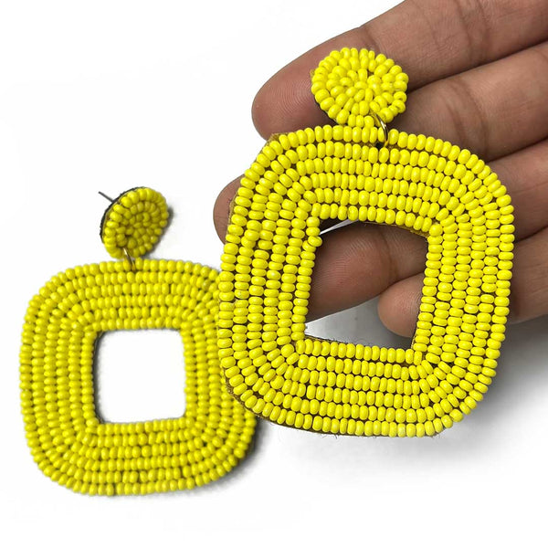Yellow Color Square Shape Earrings | Yellow Color | Earrings | Square Shape bali | Online Craft | Tradition | Indian Art | Craft Store | Decoration Essentials | Craft Shop India
