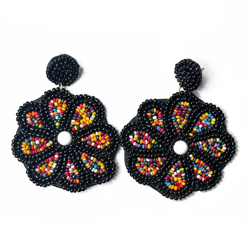 Black & Multi Color Flower Shape Earrings | Multi Color Flower Shape Earrings | Flower Shape Earrings | Online Craft | Tradition | Indian Art | Craft Store | Decoration Essentials | Craft Shop India