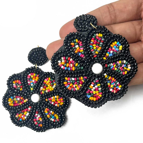 Black & Multi Color Flower Shape Earrings | Multi Color Flower Shape Earrings | Flower Shape Earrings | Online Craft | Tradition | Indian Art | Craft Store | Decoration Essentials | Craft Shop India