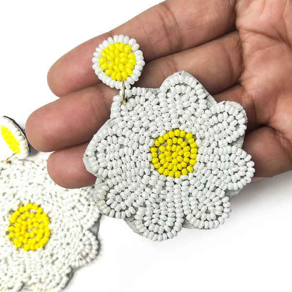 White Color Flower Shape Earrings | Yellow Color Flower Shape Earrings | Flower Shape Earrings | Flower Shape Balli | Online Craft | Tradition | Indian Art | Craft Store | Decoration Essentials | Craft Shop India