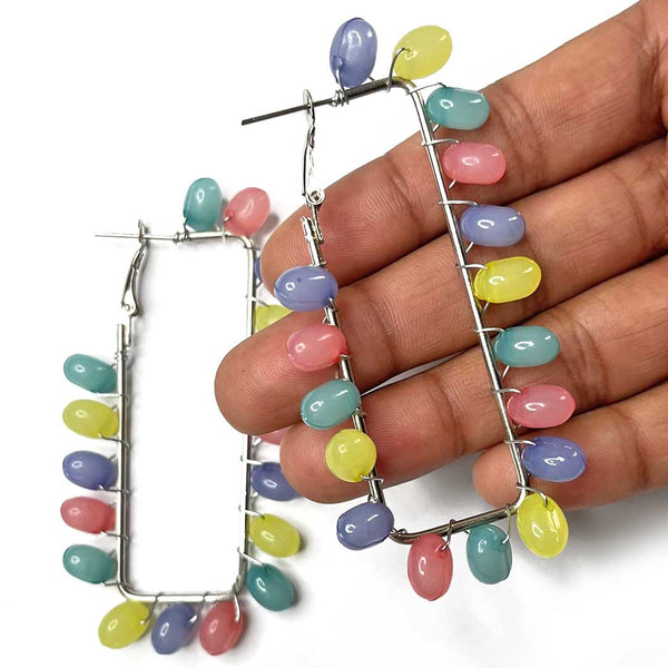 Multi Color Rectangle Shape Hoop | Earings | Multicolor Color Earings | Rectangle Shape Hoop | Multi color Balli | Bali | Online Craft | Tradition | Indian Art | Craft Store | Decoration Essentials | Craft Shop India