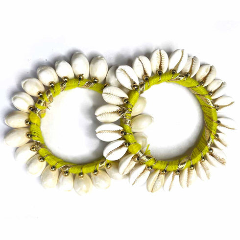 3 Inches Yellow Color Kaudi Shells Bangle/Ring Set Of 2