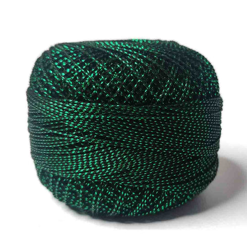 Metallic Dark Green Cotton Crochet Thread Balls for Knitting, Weaving, Embroidery and Craft Making