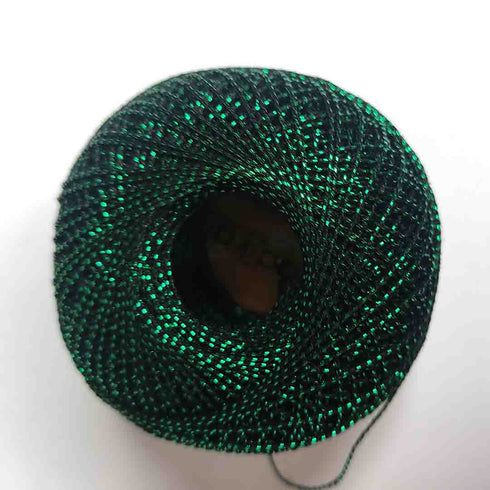 Metallic Dark Green Cotton Crochet Thread Balls for Knitting, Weaving, Embroidery and Craft Making