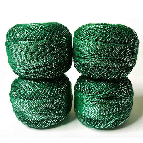 Metallic Green Cotton Crochet Thread Balls for Knitting, Weaving, Embroidery and Craft Making