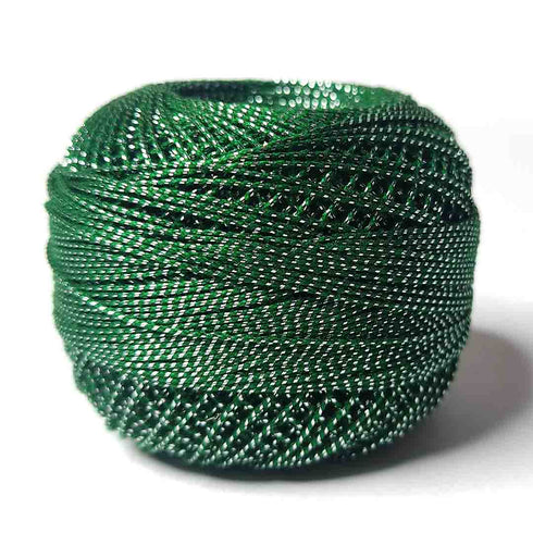 Metallic Green Cotton Crochet Thread Balls for Knitting, Weaving, Embroidery and Craft Making