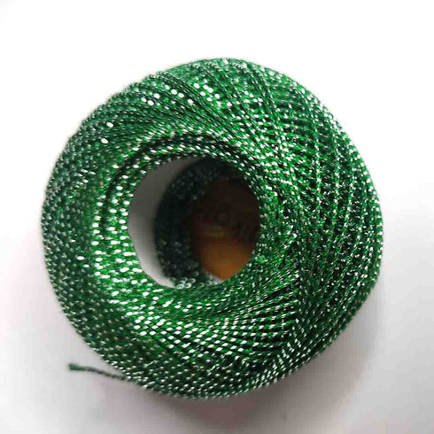 Metallic Green Cotton Crochet Thread Balls for Knitting, Weaving, Embroidery and Craft Making