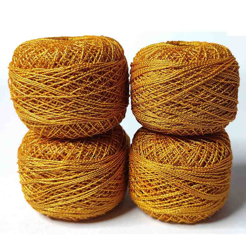 Metallic Mango Yellow Cotton Crochet Thread Balls for Knitting, Weaving, Embroidery and Craft Making