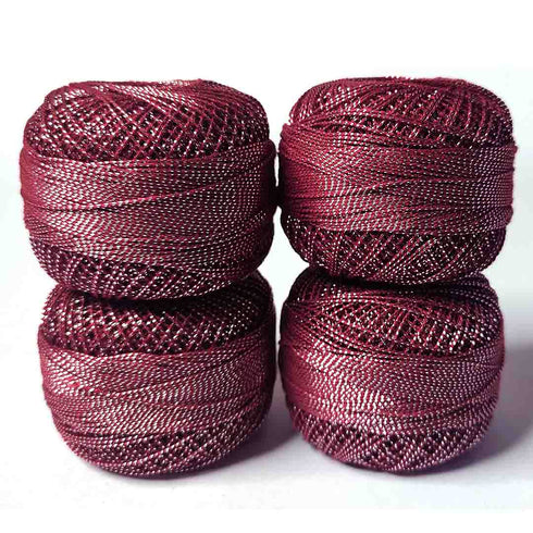 Metallic Maroon Cotton Crochet Thread Balls for Knitting, Weaving, Embroidery and Craft Making