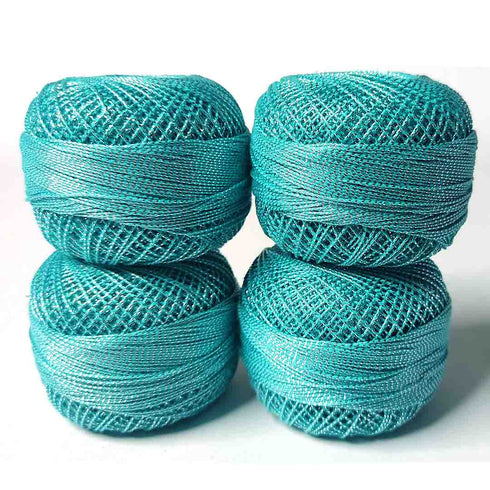 Metallic Firozi Cotton Crochet Thread Balls for Knitting, Weaving, Embroidery and Craft Making