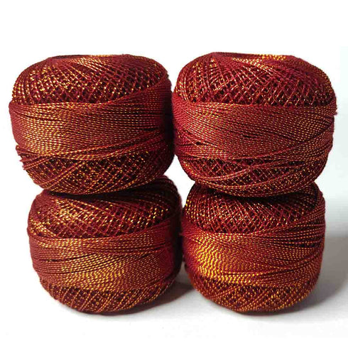 Metallic Red Cotton Crochet Thread Balls for Knitting, Weaving, Embroidery and Craft Making