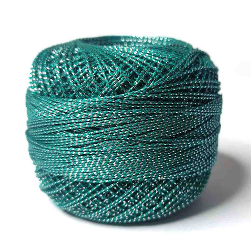 Metallic Teal Green Cotton Crochet Thread Balls for Knitting, Weaving, Embroidery and Craft Making