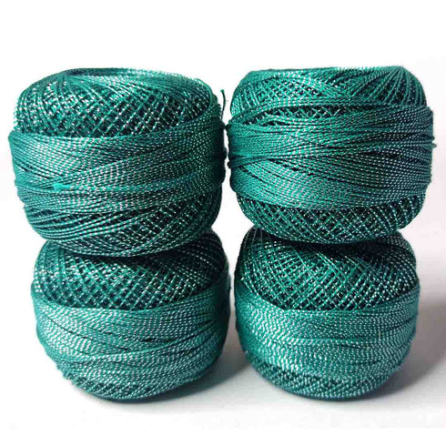 Metallic Teal Green Cotton Crochet Thread Balls for Knitting, Weaving, Embroidery and Craft Making