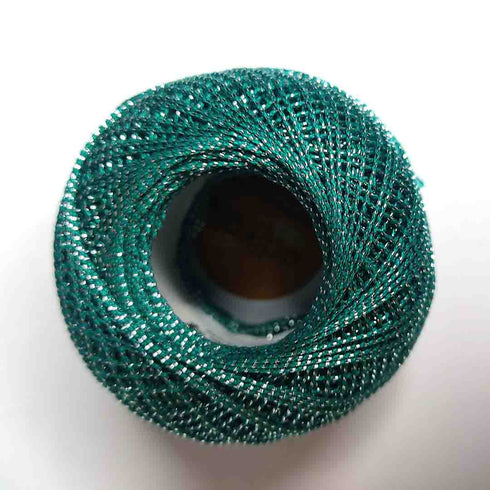 Metallic Teal Green Cotton Crochet Thread Balls for Knitting, Weaving, Embroidery and Craft Making