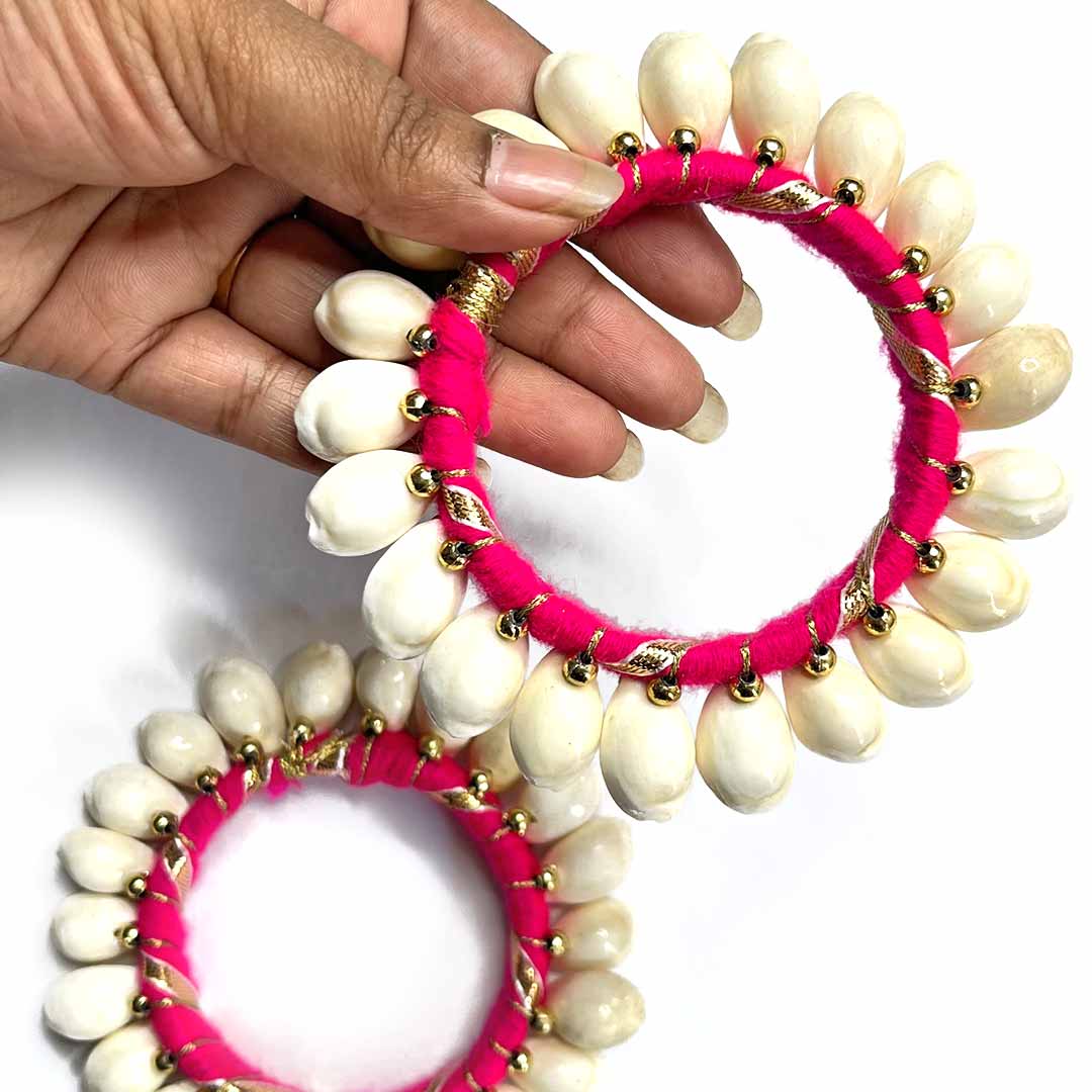 3 Inches Rani Pink Color Kaudi Shells Bangle/Ring Set Of 2 – craftshopindia